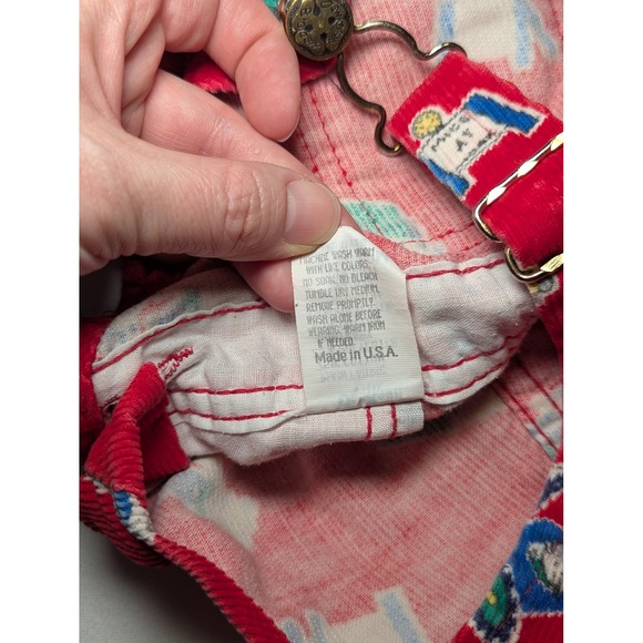 VTG OshKosh B'Gosh Red Corduroy Vestbak Mice at Work Overalls 12M Made in USA - Picture 6 of 8
